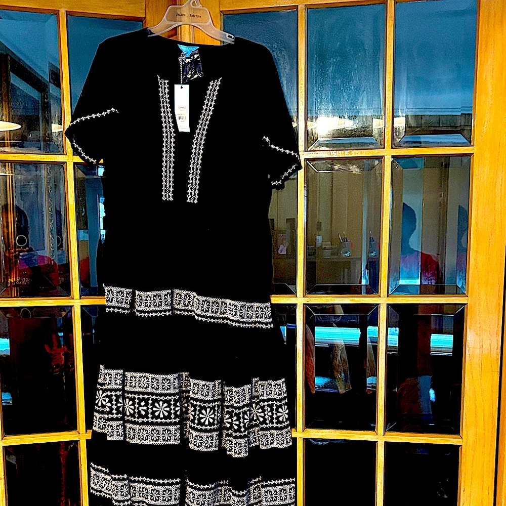 Draper James Black Dress with White Patterns